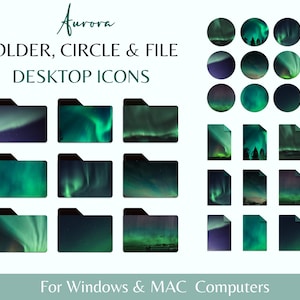 27 Aurora Desktop Icons for MACBOOK and WINDOWS, Circle, Folder, File PC Icons for Mac and Windows, Aurora Desktop Icons, Digital Download