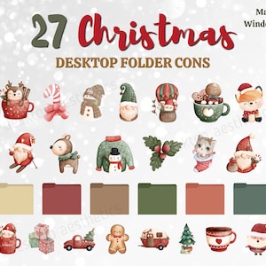 27 Christmas Folder Icons for MAC and WINDOWS Computers, Cute Winter Desktop Icons for PC, Digital Download, Mac Icons | Christmas Aesthetic