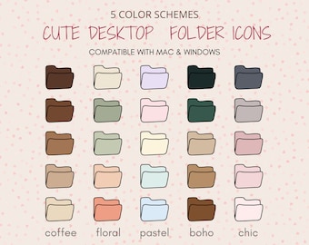 25 Cute Desktop Folder Icons for MAC and WINDOWS | Desktop Folder Icons in 5 Themes | Cute Aesthetic for Mac | Windows | Digital Download