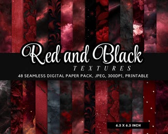 48 Seamless Red and Black Digital Paper Bundle, Gothic Textures, Vampire Aesthetic Digital Papers, Moody Smokes Backgrounds, 300 dpi