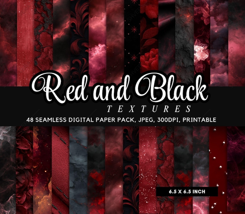 seamless printable red and black junk journaling paper