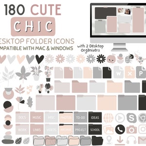 180 Cute Chic Desktop Folder Icons with Free Desktop Organizers for Mac, Windows | Cute PC Icons | Desktop Aesthetic | Chic Mac Folder Icon