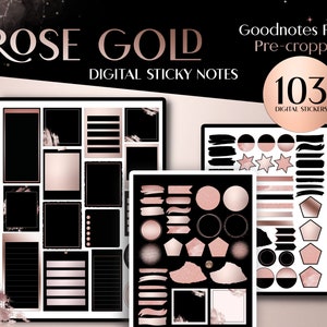 103 Rose Gold Digital Sticky Notes, Pre-cropped Goodnotes Stickers | Black, Rose Gold Digital Planner Stickers, Journal | PNG | Noteshelf