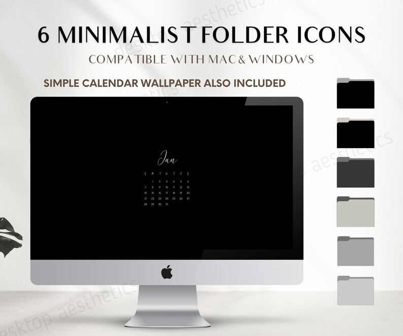 DARK MODE 2025 Desktop Organizer With Calenda 6 Folder Icons Mac