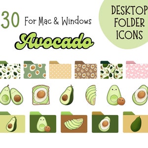 30 Cute Avocado Folder Icons for MAC and WINDOWS Desktop Customization, Cute Aesthetic Desktop Folders, Mac folder icons, digital downloads