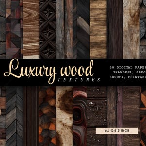 30 sömlösa lyxiga digitala papperspaket med trä, utskrivbara trätexturer, digitala bakgrunder, rustikt omslagskit, unik lövträbakgrund