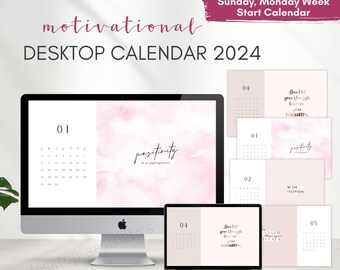 Motivational Digital Calendar 2024 for Mac and Windows desktop screens in a Chic minimalist aesthetic | Mac Wallpaper, Windows, Digital