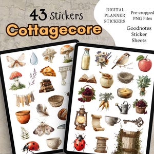 43 Cottagecore Digital Planner Stickers, Pre-cropped Goodnotes stickers,Png, Scrapbook, Journal Sticker for iPad, tablet, Notability