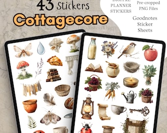 43 Cottagecore Digital Planner Stickers, Pre-cropped Goodnotes stickers,Png, Scrapbook, Journal Sticker for iPad, tablet, Notability