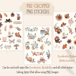 Puede incluir: Un conjunto de tres hojas de pegatinas digitales con ilustraciones de tem&aacute;tica oto&ntilde;al. Las pegatinas incluyen im&aacute;genes de calabazas, setas, hojas, b&uacute;hos, mariposas y mucho m&aacute;s. Los textos "autumn time" y "I love autumn" est&aacute;n incluidos en las pegatinas. Las pegatinas est&aacute;n precortadas y listas para ser usadas en aplicaciones de toma de notas digitales.