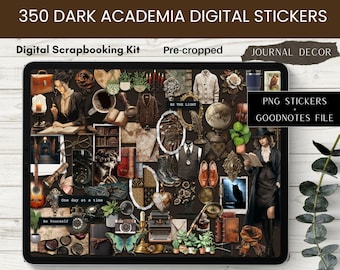350 Dark Academia Digitales Journal Aufkleber | Vorgeschnittene Goodnotes, PNG Aufkleber | Junk Journaling Kit, Sticker für iPad, Notability