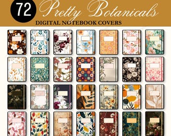72 Pretty Botanical Digital Cover BUNDLE, Goodnotes Covers, Floral Digital Notebook Covers, Boho Aesthetic Covers, iPad Covers | Notability