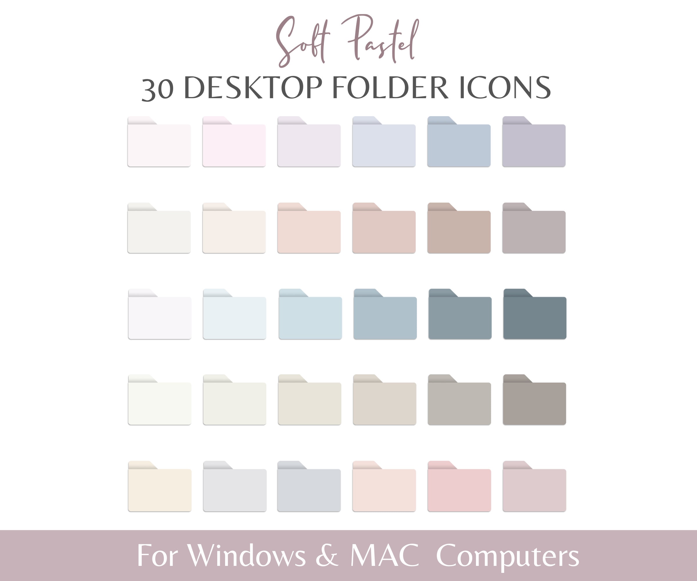 30 Soft Pastel Desktop Folder Icons for MACBOOK and WINDOWS Computers | Minimalist Desktop Icons for PC, Digital Download, Pastel Aesthetic