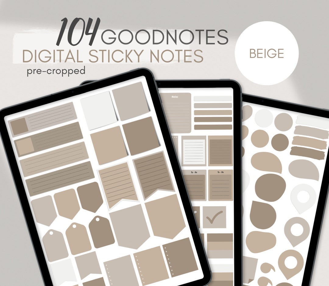 104 Goodnotes Sticky Notes, Pre Cropped Beige Digital Goodnotes ...
