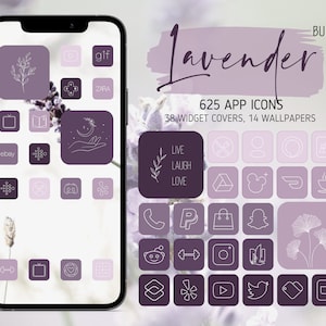 625 Lavender iOS App Icons Pack |Purple Aesthetic App Icons | 14 Wallpapers, 38 Widget Covers | iPhone Homescreen | iOS 15 Icons | iOS 14