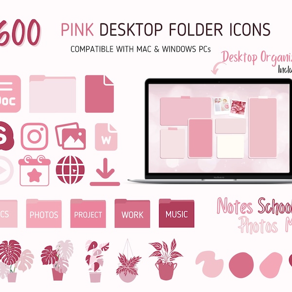 600 Pink Folder Icons for Mac, Windows | Free Pink Desktop Organizer | Desktop Customization | Pink Mac Icons | Windows Desktop Icons