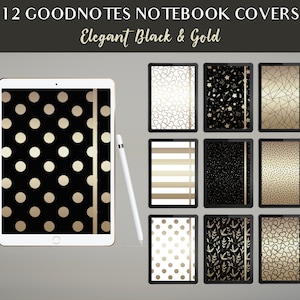 12 Digital Notebook Covers for Goodnotes, Notability, Macbook Covers | Elegant, Minimalist  Black and Gold Covers for Goodnotes iPad, Mac