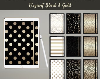 12 Digital Notebook Covers for Goodnotes, Notability, Macbook Covers | Elegant, Minimalist  Black and Gold Covers for Goodnotes iPad, Mac