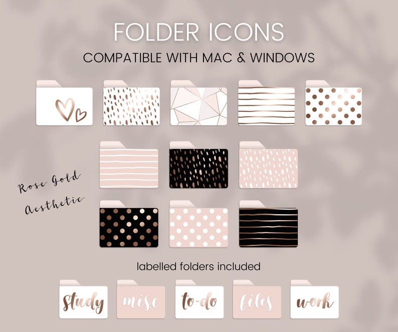 20 Chic Folder Icons for MAC and WINDOWS Computers Rose Gold | Etsy Canada