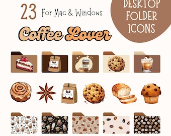 23 Cute Coffee Folder Icons for MAC and WINDOWS Desktop Customization, Coffee Aesthetic Desktop Folders, Mac folder icons, digital downloads