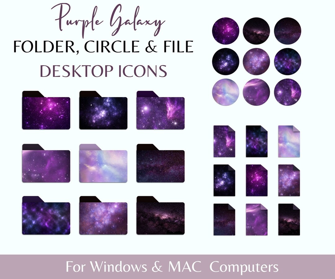 27 Purple Galaxy Desktop Icons for MacBook and WINDOWS, Circle, Folder