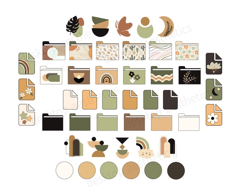 Chic File Icon Aesthetic Boho Folder Icons for MAC and WINDOWS, Chic Desktop Folder ...