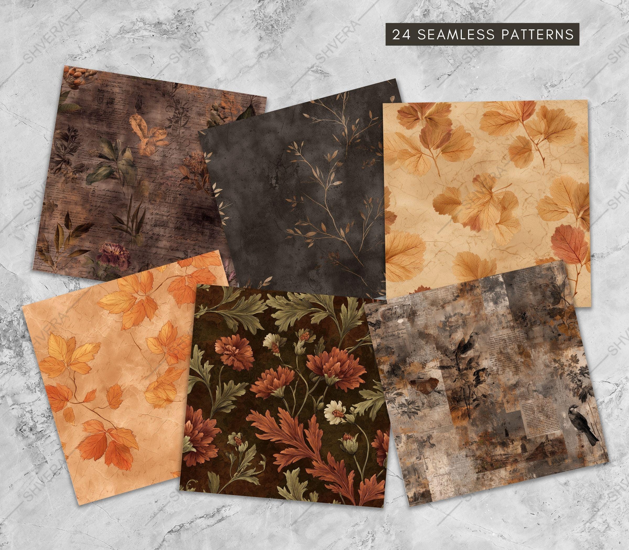 24 Seamless Fall Digital Paper Pack, Autumn Leaves Seamless Patterns ...