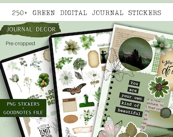 250 Green Digital Journal Stickers | Pre-cropped Goodnotes stickers | Bullet Journaling kit, Stickers for iPad, Notability, Watercolor