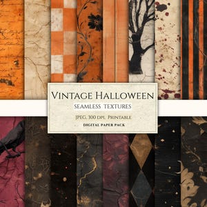 Vintage Halloween Digital Paper Bundle, 30 Seamless Halloween Textures, Gothic Dark Orange and Black Backgrounds (JPEG, 300 DPI)