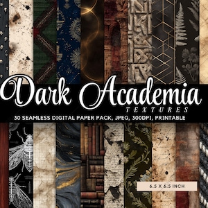 Puede incluir: Un paquete de papel digital con una variedad de texturas de dark academia. El paquete incluye 30 diseños sin costuras con una mezcla de patrones, incluyendo calaveras, salpicaduras y elementos botánicos. Cada papel mide 16,5 x 16,5 cm.