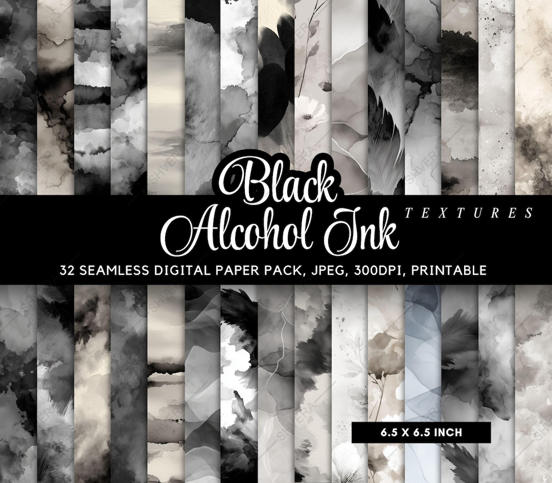 32 Seamless Black Alcohol Ink Digital Paper Bundle, Neutral Watercolor ...
