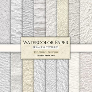 Watercolor Digital Paper Pack, 36 Seamless Patterns, Cold Press Texture Backgrounds, White Parchment Scrapbook Paper (JPEG, 300 DPI)