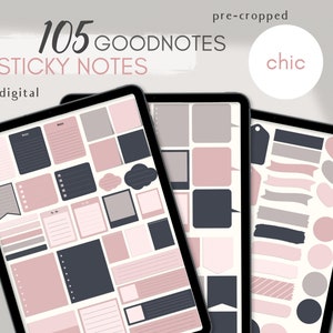 105 Goodnotes Sticky Notes, vorgeschnittene schicke digitale Goodnotes Aufkleber, Planer, Journal | Digitale Planner Notizen | Notability Stickers
