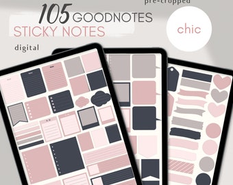 105 Goodnotes Sticky Notes, Pre cropped Chic Digital Goodnotes Stickers, Planner, Journal | Digital Planner Notes | Notability Stickers