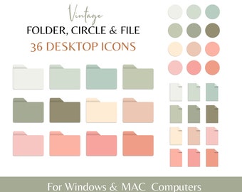 Ícones de desktop vintage | MAC e Windows, pasta estética (download digital)