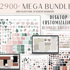 Plus de 2 900 icônes de bureau MEGA BUNDLE dans 16 thèmes avec 45 organisateurs de papiers peints gratuits pour Mac et WINDOWS | Pack d'icônes pour bureau, téléchargements numériques