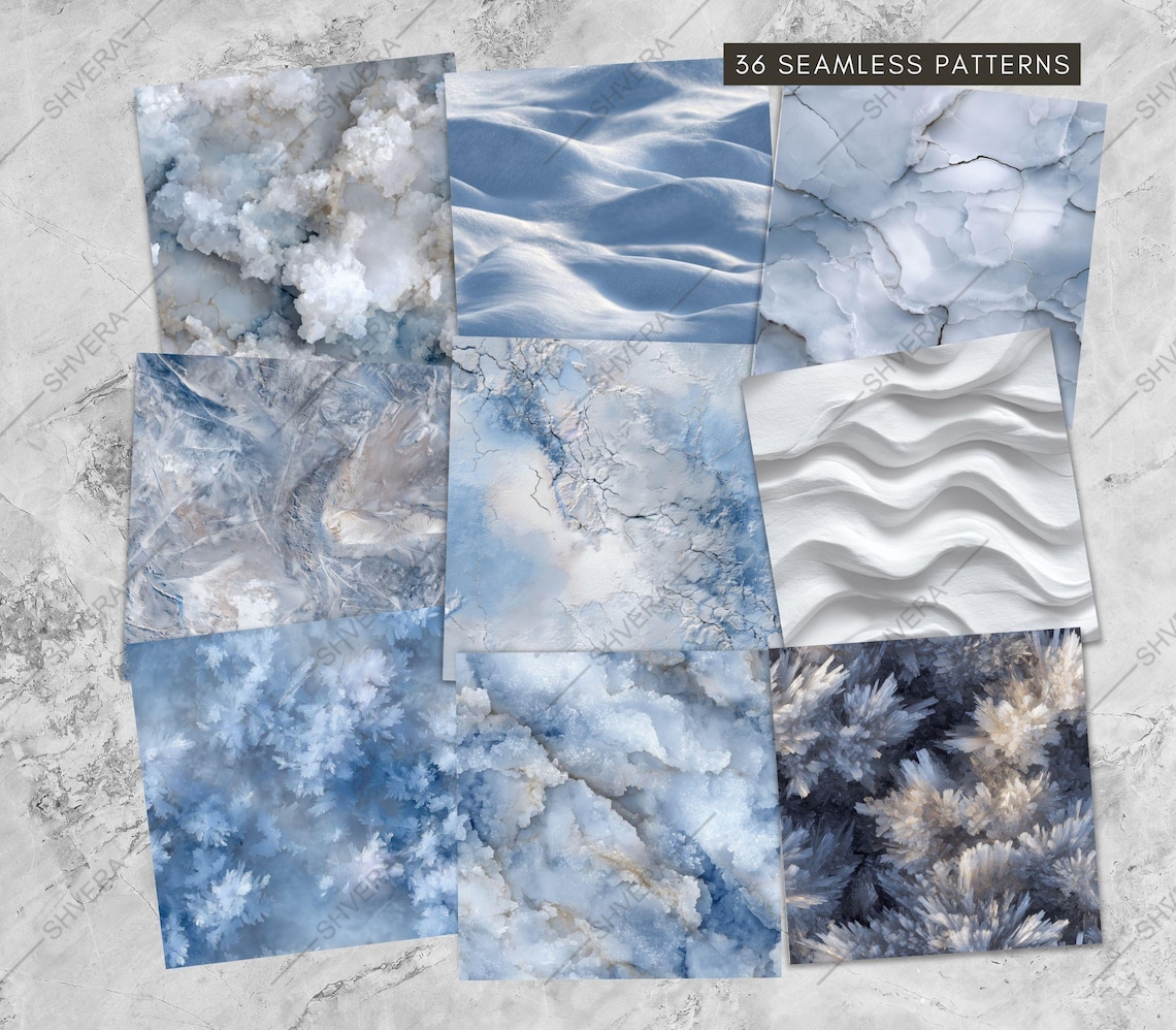 36 Seamless Winter Frost Digital Paper Pack, Ice Crystal Texture ...