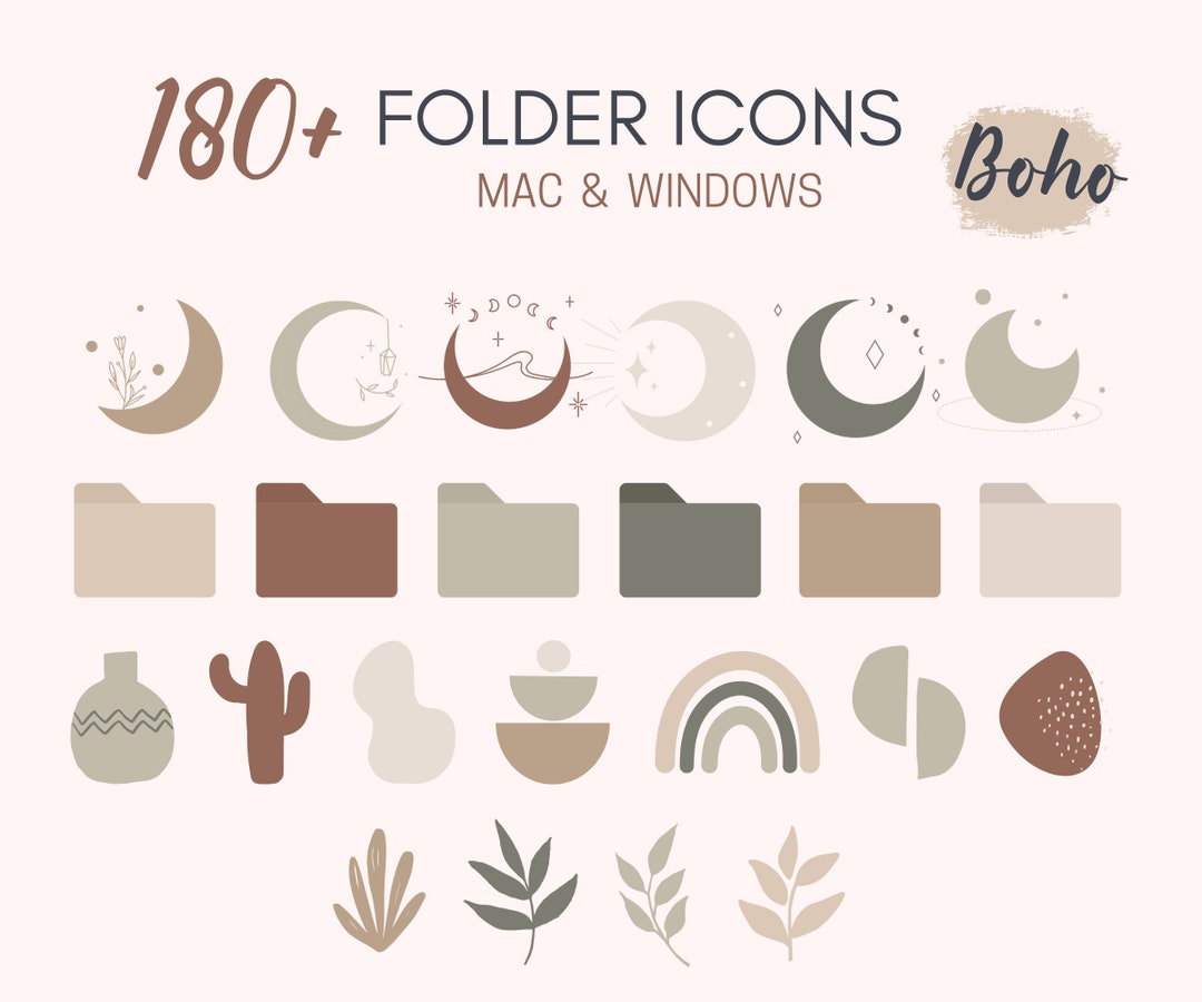 180 Boho Folder Icons for MAC and WINDOWS Computers, Mystic Boho