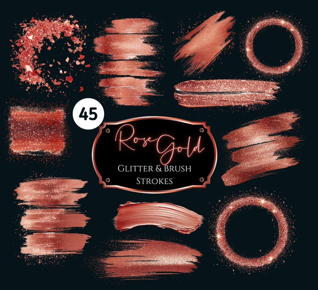 Rose Gold Glitter Paint Stroke Clipart, Rose Gold Texture Brush Strokes ...