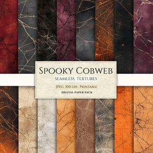 Spooky Cobweb Digital Paper Bundle, 29 Seamless Halloween Spider Web Pattern, Dark Marble Grunge Backgrounds (JPEG, 300 DPI)