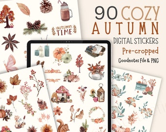 Cozy Autumn Digital Stickers | 90 Fall Scrapbook Stickers | Goodnotes Stickers | PNG | Fall Floral Sticker | Autumn Aesthetic | Scrapbook