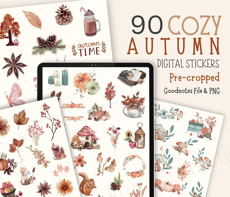Cozy Autumn, Fall Digital Stickers for Scrapbooks