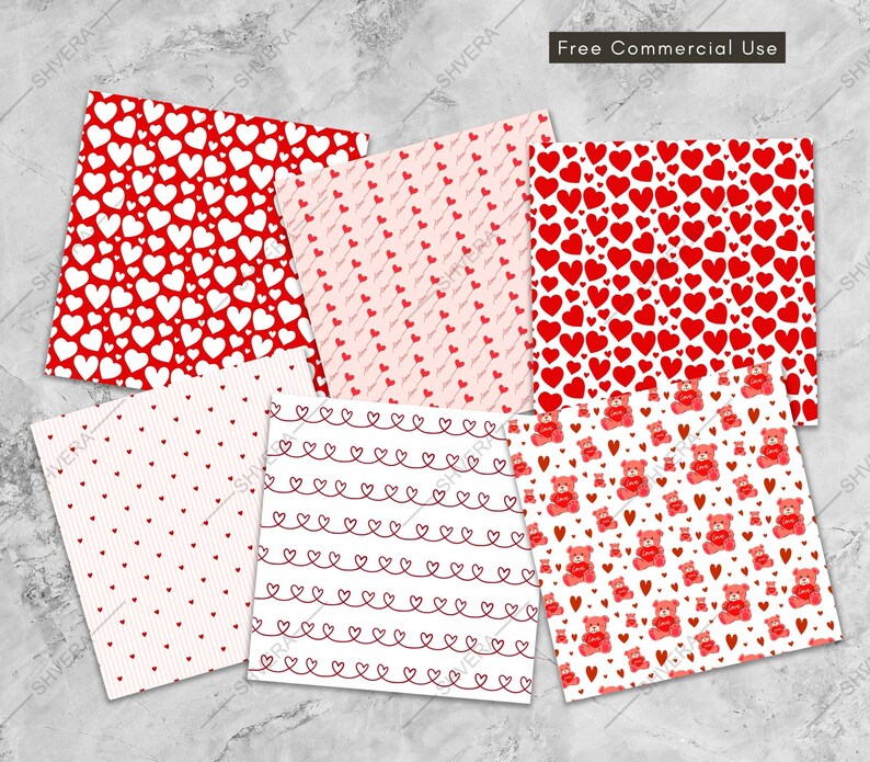 Seamless Valentine's Heart Digital Paper Pack, Red and Pink Heart ...