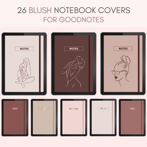 Protège-carnets esthétiques blush, dessin au trait féminin (téléchargement numérique)