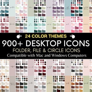 900 個以上のバンドル デスクトップ アイコン (24 色の配色)、MAC および WINDOWS 用 | 円形、フォルダー、ファイル アイコン、デジタル ダウンロード、美しいデスクトップ整理