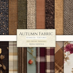 Autumn Fabric Textures, 30 Seamless Patterns, Vintage Floral Embroidery, Plaid and Tweed Scrapbook Backgrounds (JPEG, 300 DPI)