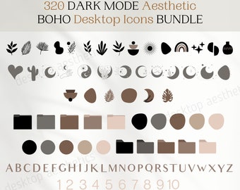 320 Aesthetic Boho Desktop BUNDLE | Dark Mode Folder Icons for Mac, Windows | Boho PC Aesthetic | Desktop Customization | Desktop Folders