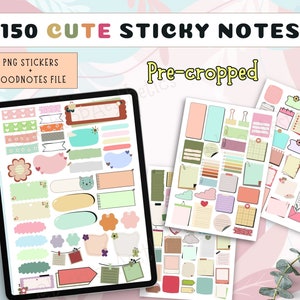 150 digitale Kawaii Sticky Notes bündeln | Notizen | Notenablage | Bekanntheit | Niedliche Widgets für Digitalen Planner | Zurück in die Schule | Digital
