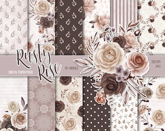 Elegant Rose Digital Paper Pack | Neutral Rose | Digital Scrapbook Paper | Digital Background | Rose Digital Paper | Rose Digital Paper Pack