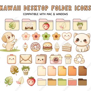 30 Kawaii Neutral Folder Icons for MAC and WINDOWS Desktop Customization, Cute Aesthetic Desktop Folders, Mac folder icons, digital download